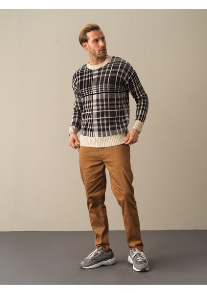 Erkek Siyah Oversize Ekose Kazak