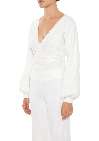 Örgü Kruvaze Yaka Kazak