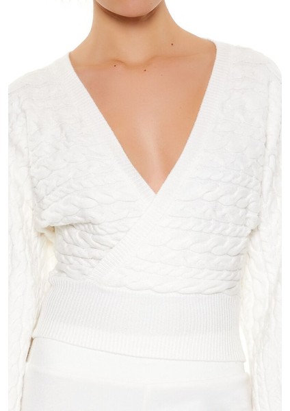 Örgü Kruvaze Yaka Kazak