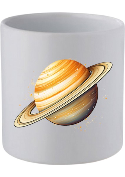 Satürn Baskılı Kulpsuz Kupa Bardak Doğum Günü Hediyeleri - Seramik Kahve, Su Hediyelik Bardağı