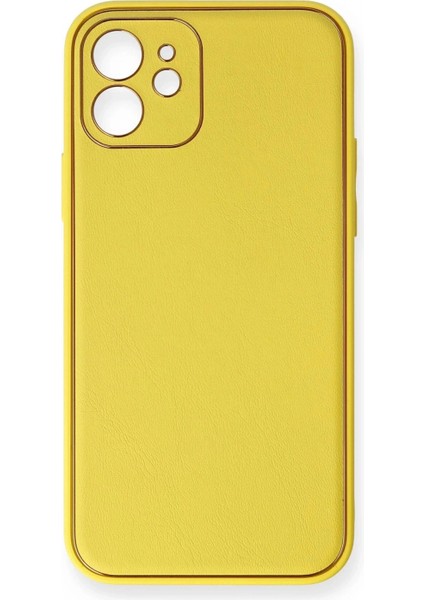 iPhone 12 Kılıf Coco Deri Silikon Kapak - Sarı
