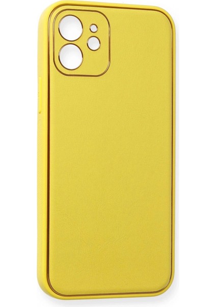 iPhone 12 Kılıf Coco Deri Silikon Kapak - Sarı modelleri