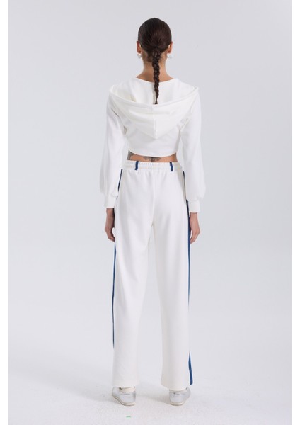 Denim Detaylı Kapşonlu Crop Eşofman Takım - Mavi-Beyaz Mavi-Beyaz - Xs fırsatları