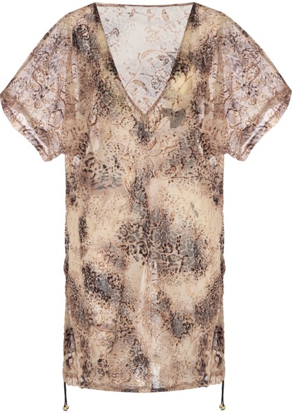Yanı Sürgülü Desenli Tül V Yaka Tunik