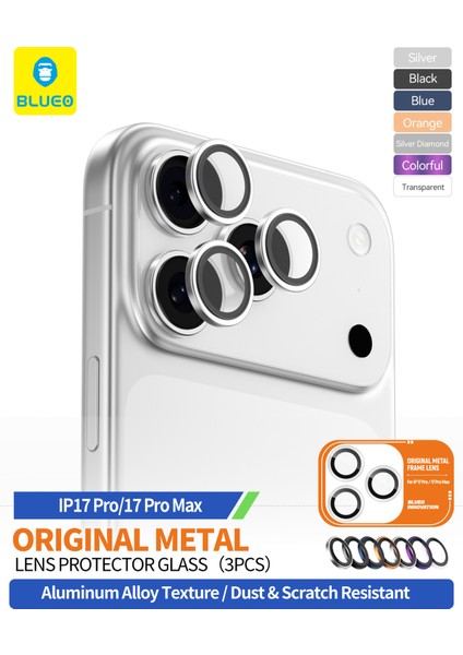 Metal Frame iPhone 17 Pro Max Uyumlu Orijinal Metal Kozmik / Gümüş Gri Silver Kamera Lens Koruyucu modelleri