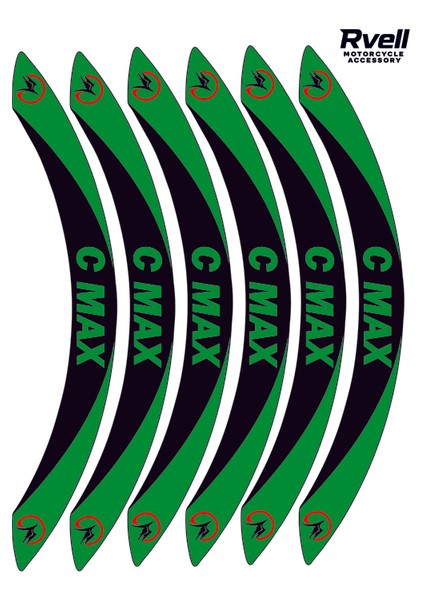 Rvell Falcon Cmax Uyumlu Jant Şeridi Seti - 12 Parça ( Siyah - Yeşil ) 003