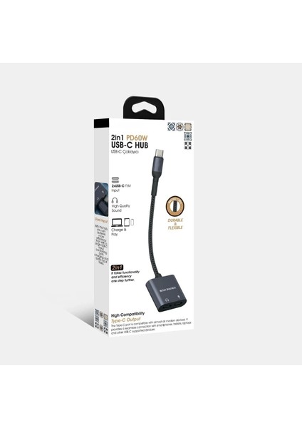 2 In 1 Type-C Hub Çoklayıcı Kablo Şarj ve Kulaklık Girişli Type-C Dönüştürücü Çevirici fırsatları