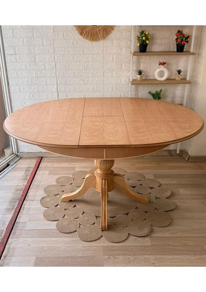Concept Baba Ayaklı Masa Ahşap Yuvarlak Naturel Renkli Açılır Masa (Çap 120 Cm)