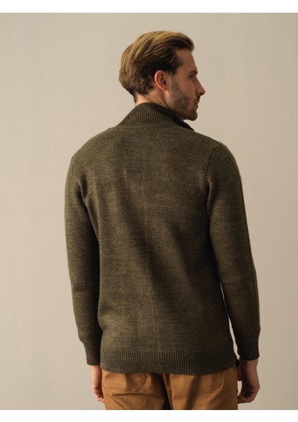 Erkek Haki Düğmeli Cep Detaylı Hırka