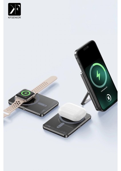 PW580 5.000 Mah 20W Type-C 15W Kablosuz Şarj 3W Saat Şarj ve 5W Kulaklık Şarj Destekli Pd Hızlı Şarj Magsafe Powerbank - Titanyum modelleri