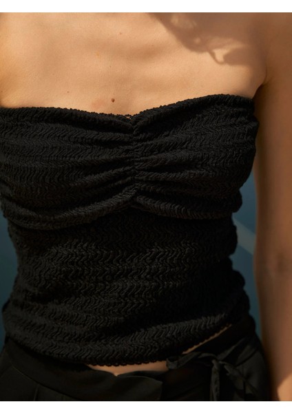 Straplez Kalp Yaka Crop Bluz - Siyah Siyah - 38 fiyatları