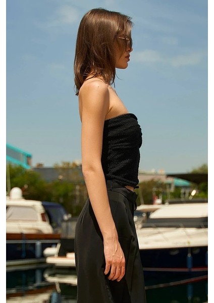 Straplez Kalp Yaka Crop Bluz - Siyah Siyah - 38 modelleri