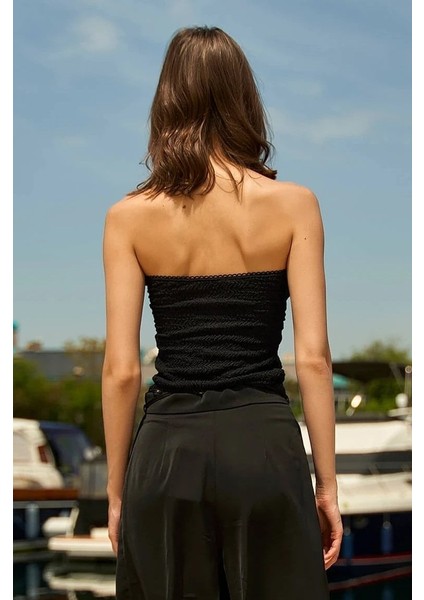 Straplez Kalp Yaka Crop Bluz - Siyah Siyah - 38 fırsatları