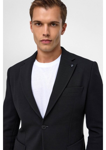 Slim Fit Desenli Mono Yaka Siyah Erkek Ceket CT2021600402