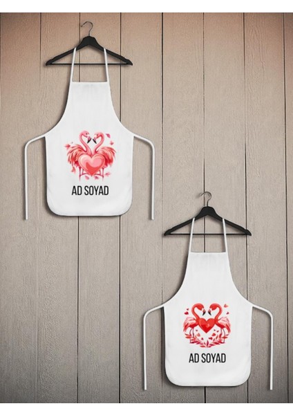 Flamengo ve Kalp Baskılı Isme Özel 2'li Keten Mutfak Önlüğü