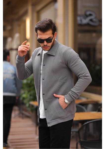 Çıtçıtlı Cepli Içi Şardonlu Sweatshirt Hırka