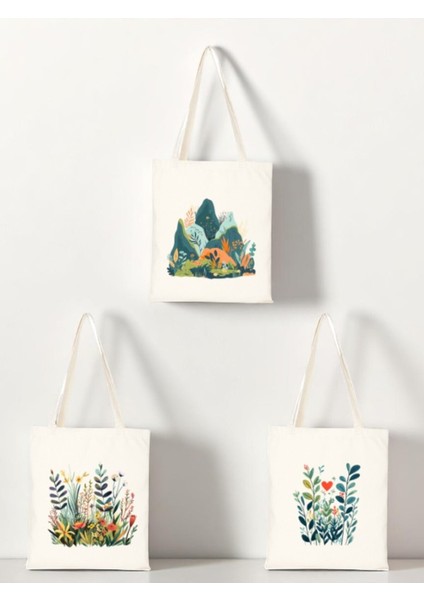 Doğa Baskılı Bez Çanta 3'lü Omuz Çantası - Sevgiliye Doğum Günü Hediyesi