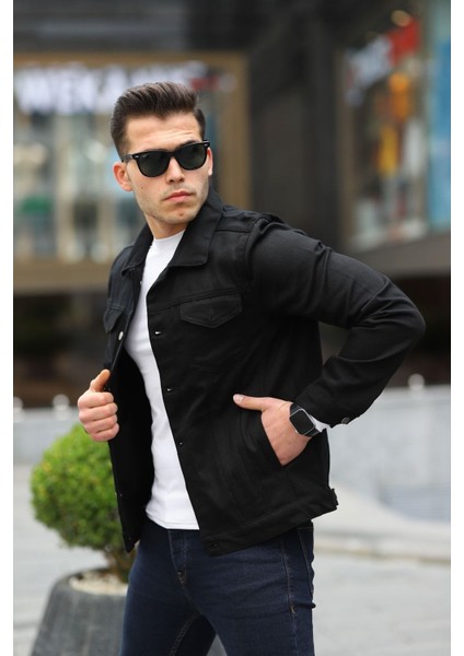 Erkek Trend Polo Yaka Slim Fit Denim Jeans Siyah Kot Ceket fiyatları