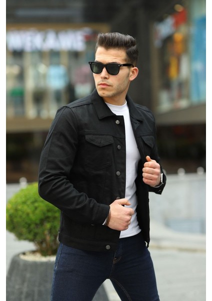 Erkek Trend Polo Yaka Slim Fit Denim Jeans Siyah Kot Ceket modelleri