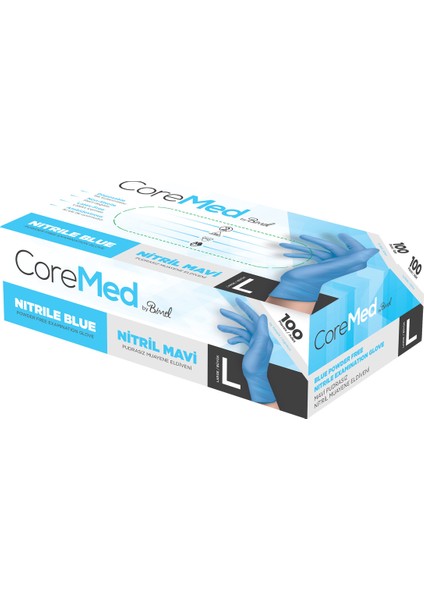 Coremed Nitril Mavi Pudrasız Muayene Eldiveni L - 5 Paket 100 Lü fiyatları
