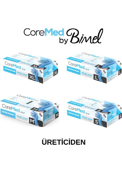Coremed Nitril Mavi Pudrasız Muayene Eldiveni L - 5 Paket 100 Lü modelleri