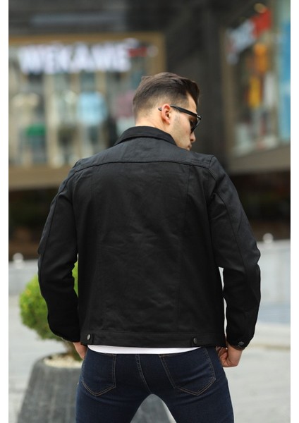 Erkek Trend Polo Yaka Slim Fit Denim Jeans Siyah Kot Ceket fırsatları