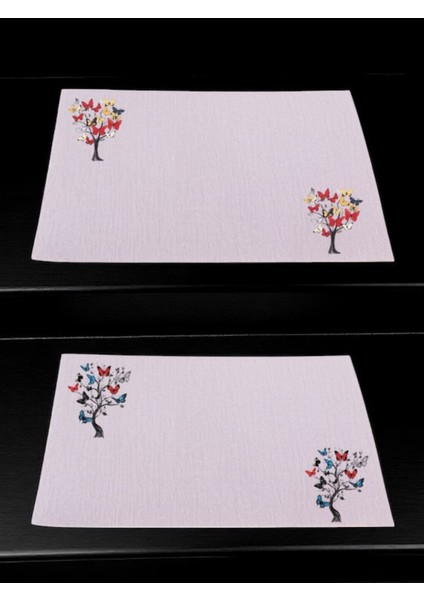 Kelebekli Ağaç Baskılı Mutfak Masası 2'li Keten Servis Bezi 28X40 cm Amerikan Servis