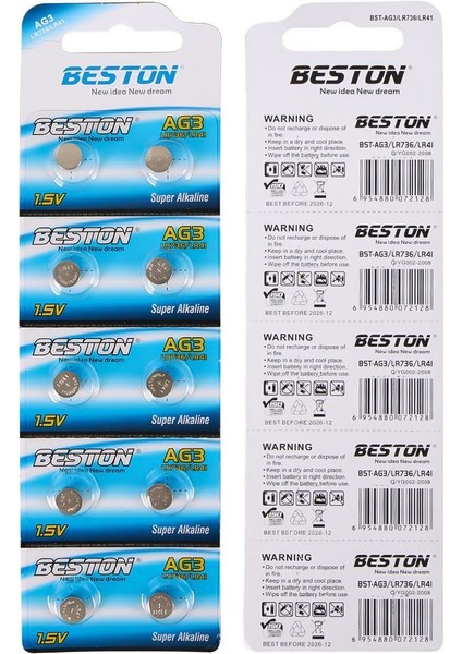 Ag3 LR41 Alkalin Saat Pili 10'lu Paket