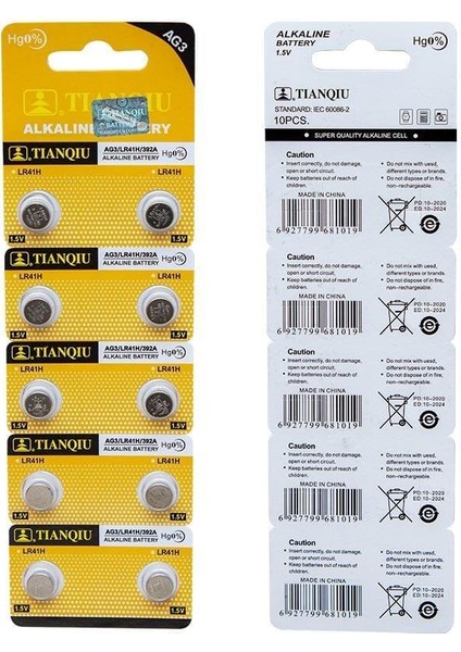 Ag3 LR41 Alkalin Saat Pili 10'lu Paket modelleri