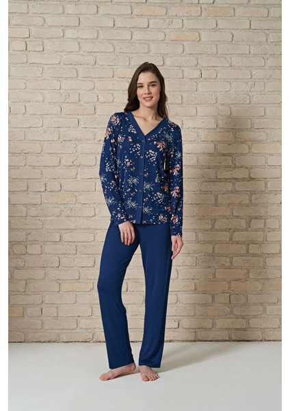 Pijadore 1729 Kadın Önden Düğmeli Uzu Kol Pijama Takım