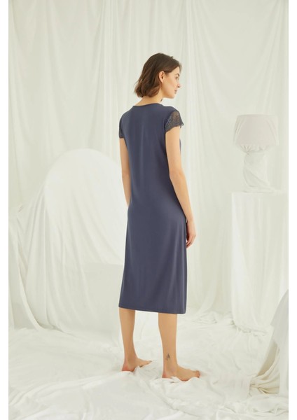 Monamise Kolu Omzu ve Yakası Dantelli Önü Düğmeli Gecelik fiyatları