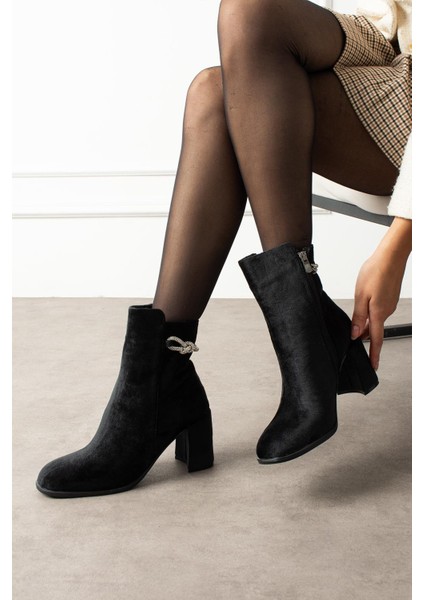 Lorvesa Kadın Bot Fermuarlı Arkadan Taşlı Kadife Siyah fiyatları