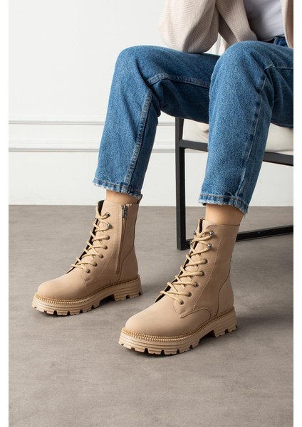 Olsima Kadın Bot Bağcıklı Fermuarlı Mat Nut Deri fiyatları