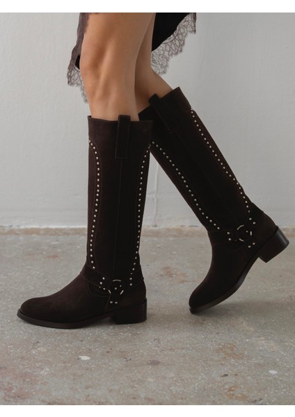 Faren Kahve Süet Zımbalı Hakiki Deri Kadın Çizme modelleri