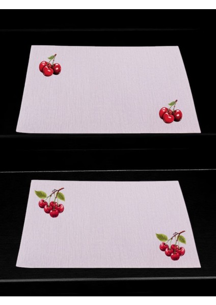 Kiraz Baskılı Mutfak Masası 2'li Keten Servis Bezi 28X40 cm Amerikan Servis