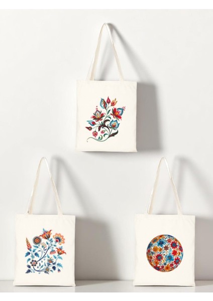 Boya Deseni Baskılı Bez Çanta 3'lü Omuz Çantası - Kadın Için Doğum Günü Hediyesi Hediye Ürün Eşya