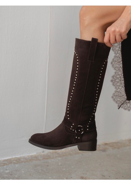 Faren Kahve Süet Zımbalı Hakiki Deri Kadın Çizme fırsatları