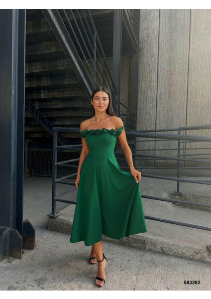 Gül Yaka A Model Midi Elbise