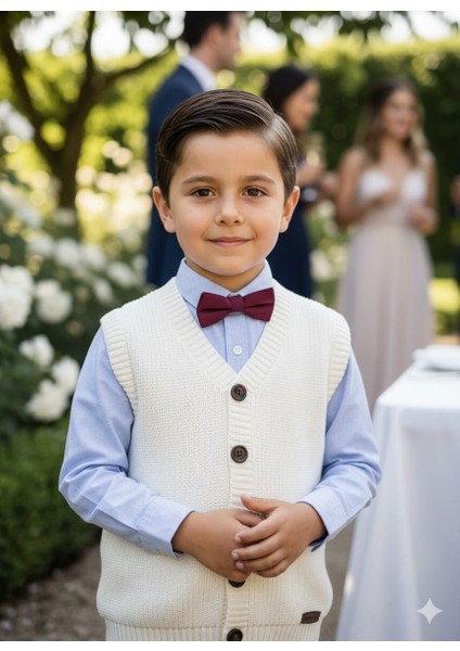 Erkek Çocuk Selanik Örgü Düğmeli Triko Yelek Abiye & Günlük Şık Kombin 5-8 Yaş