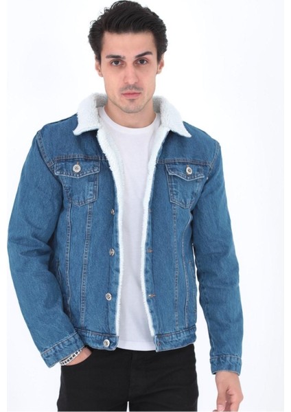 Erkek Trend Kışlık Içi Kürklü Kot Ceket Lacivert