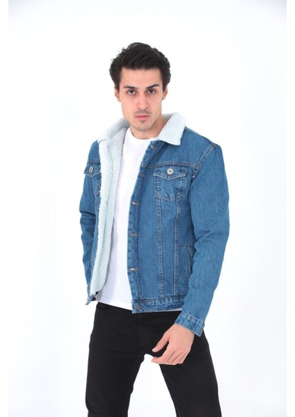 Erkek Trend Kışlık Içi Kürklü Kot Ceket Lacivert fırsatları