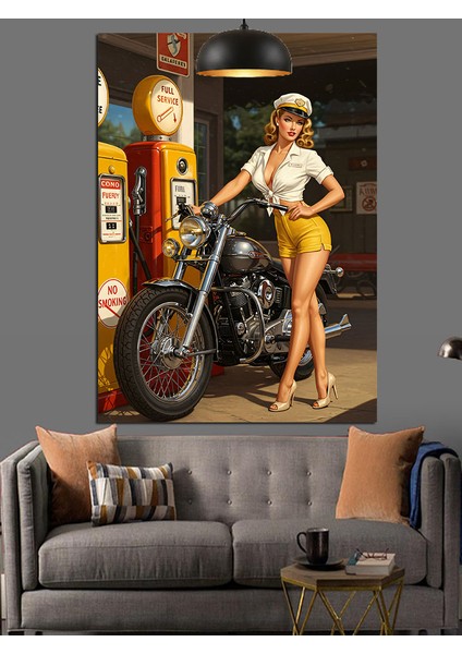 Motosikletli Pin Up Kadın Dekoratif Kanvas - Mdf Ahşap Tablo modelleri