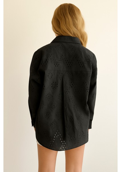 Kadın Siyah Fisto Desenli Pamuk Gömlek | Günlük ve Ofis Kombini fiyatları