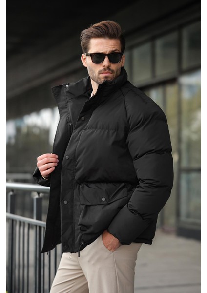 Siyah Fermuarlı Çıt Kapamalı Şişme Erkek Mont E7436 fiyatları