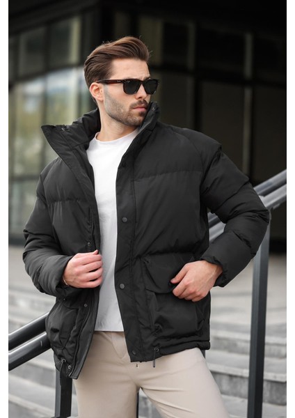 Siyah Fermuarlı Çıt Kapamalı Şişme Erkek Mont E7436 modelleri