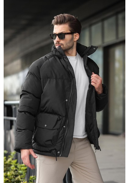 Siyah Fermuarlı Çıt Kapamalı Şişme Erkek Mont E7436 fırsatları