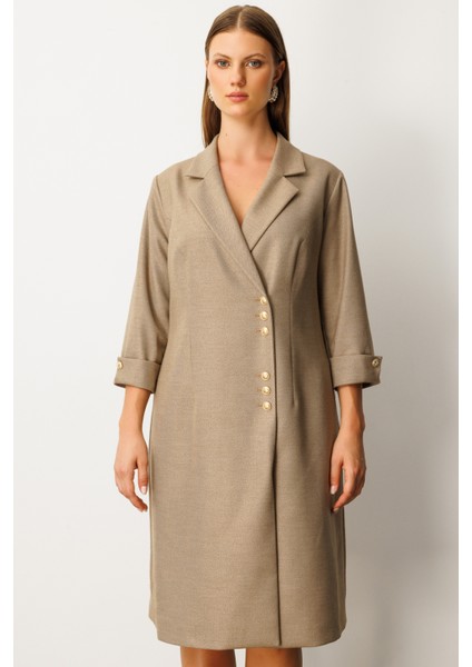 Kadın Büyük Beden Kruvaze Yaka Midi Elbise 4509 Gold fiyatları