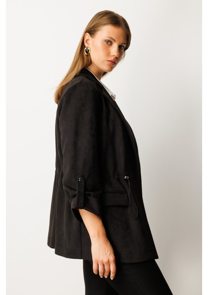 Kadın Büyük Beden Beli Lastikli Güderi Ceket 5563 Siyah fiyatları