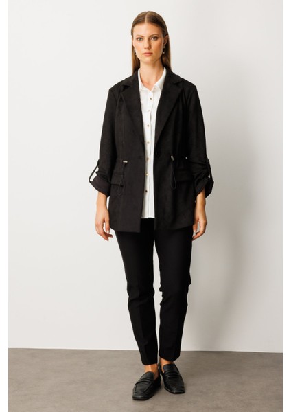 Kadın Büyük Beden Beli Lastikli Güderi Ceket 5563 Siyah modelleri