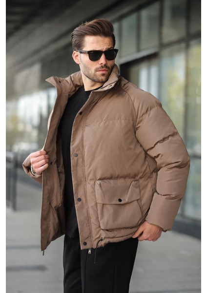 Kahverengi Fermuarlı Çıt Kapamalı Şişme Erkek Mont E7436 fiyatları